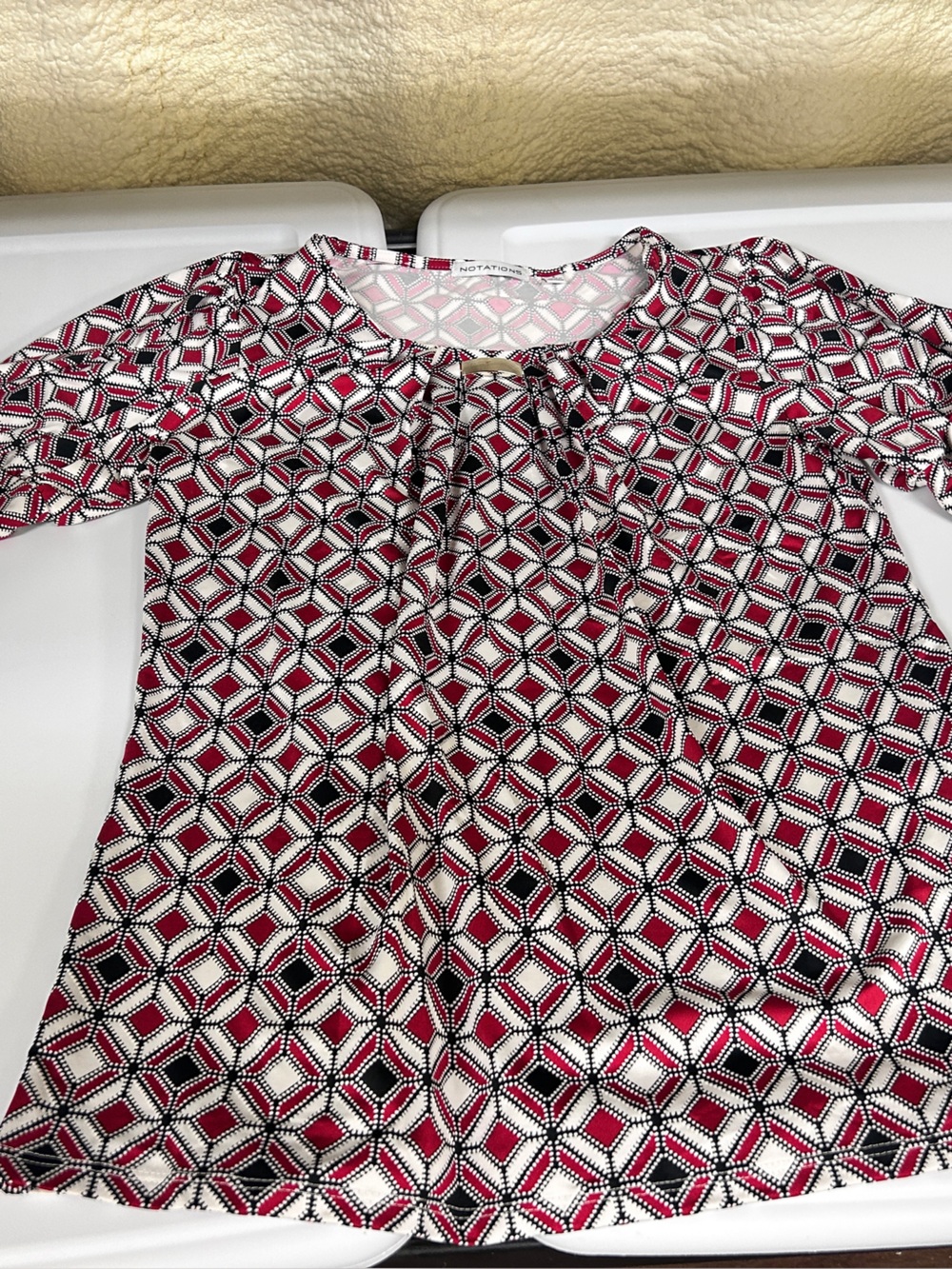Notations Red Black White Geometric Print Top